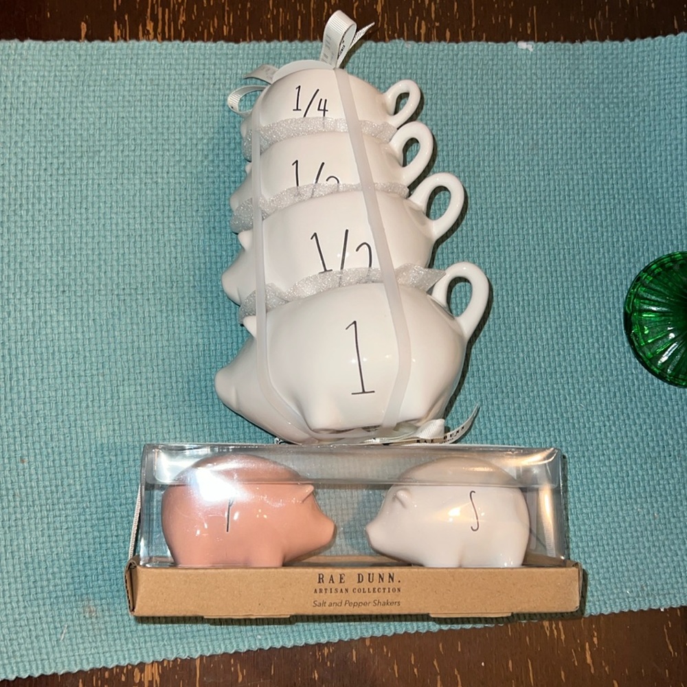 Rae Dunn Piggies Measuring cups & Salt and Pepper shakers